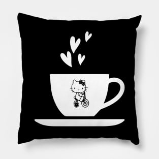 kitty rides a bike, Funny coffee cup, coffee lovers gift, coffee gift, coffee cozy, birthday, cafeteria’s stickers, fashion Design, restaurants and laptop stickers, lovely coffee cup with Kitty cat inside Pillow