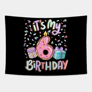 Kids It'S My 6Th Birthday Cake Donut 6 Year Old Confetti Tapestry