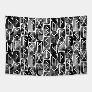 Elder Futhark Rune Stones on White Tapestry