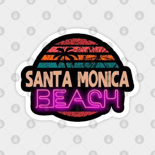 Santa Monica beach vintage retro style sunset california Magnet by SpaceWiz95