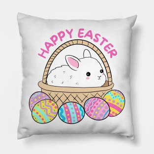 Happy easter a cute easter bunny in a basket Pillow