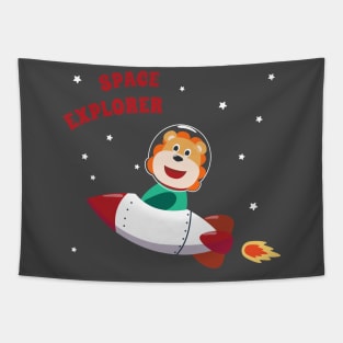 cute lion astronaut play with his rocket. Tapestry