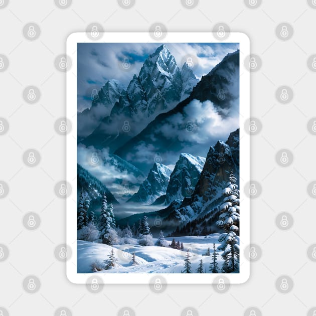 Gorgeous Mountains Towering Over a Winter Scene Magnet by CursedContent