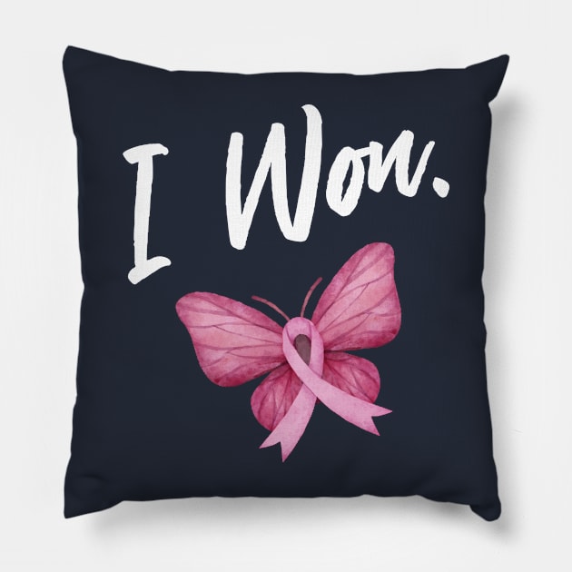 Breast Cancer Awareness Month - I Won Butterfly Ribbon Pillow by missalona