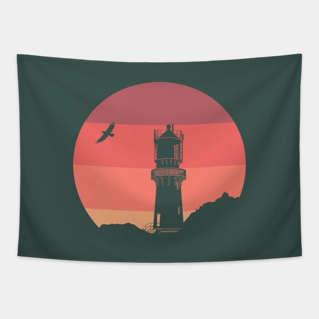 Lighthouse at sunrise Tapestry by BattaAnastasia