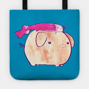 Axolotl and Pig Watercolor Tote