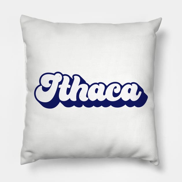 Retro Ithaca Script Pillow by lilydlin