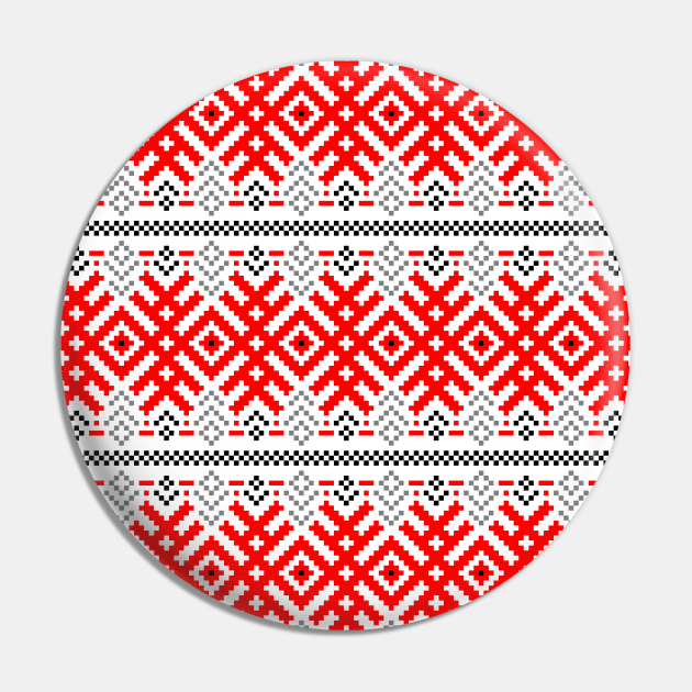 Unity - Force Protection Abundance - Ethno Ukrainian Traditional Pattern - Slavic Ornament Red Black Pin by GrandTartaria