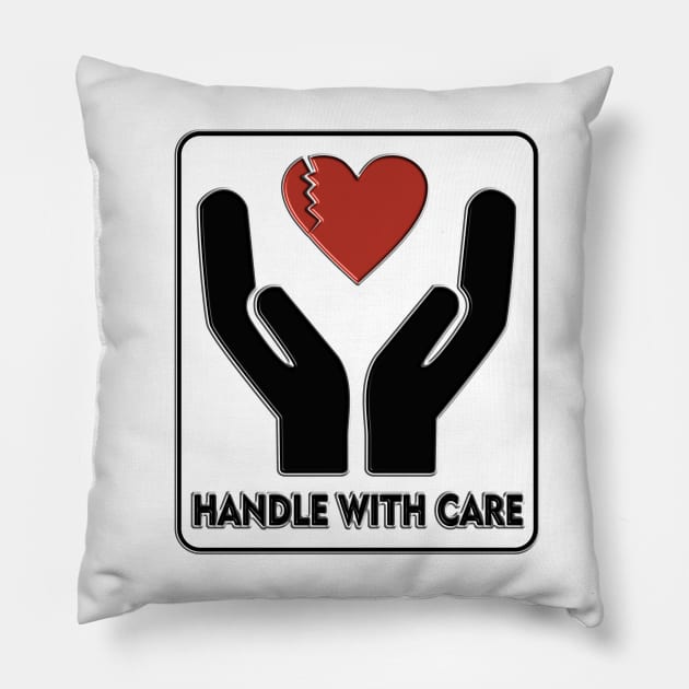 Fragile Label heart shape - handle with care Pillow by Mr.FansArt