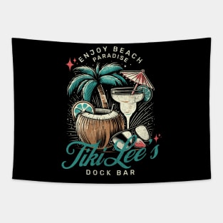 Tiki Lee’s Dock Bar - drinks and Fun in the Sun Vintage Vibes Summer Time Tapestry