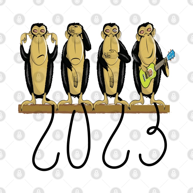 Funny Four Wise Monkeys 2023 New Year See No Evil by ArticArtac