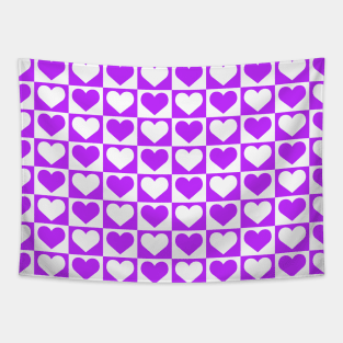 Checkboard Hearts Pattern - Purple and White Tapestry