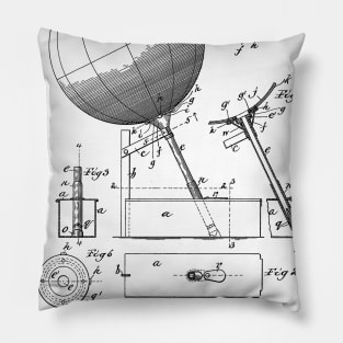 Geographical Globe Vintage Patent Hand Drawing Pillow