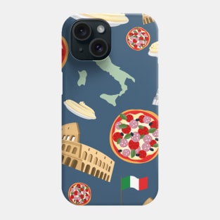 Italian seamless pattern, the symbols of Italy, pizza and pasta Phone Case