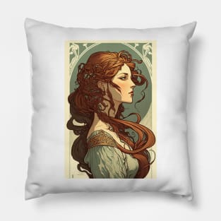 European Beauty with Red Hair - Art Nouveau Pillow