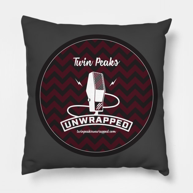 Twin Peaks Unwrapped Mic Logo (Maroon) Pillow by Twin Peaks Unwrapped