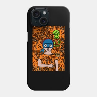 Discover the Unique 13 NFT: FemaleMask Character with Green Eyes, Light Skin, and Doodle Art Phone Case