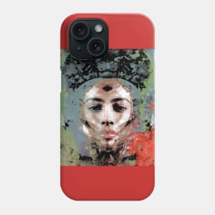 Beautiful girl face, ovarlay with some shapes. Gray, red. Interesting. Phone Case