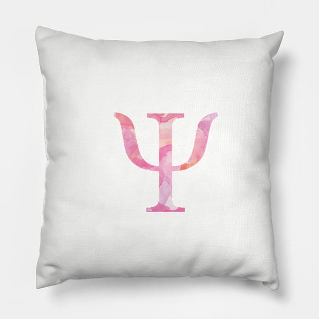 Pink Psi Watercolor Letter Pillow by AdventureFinder