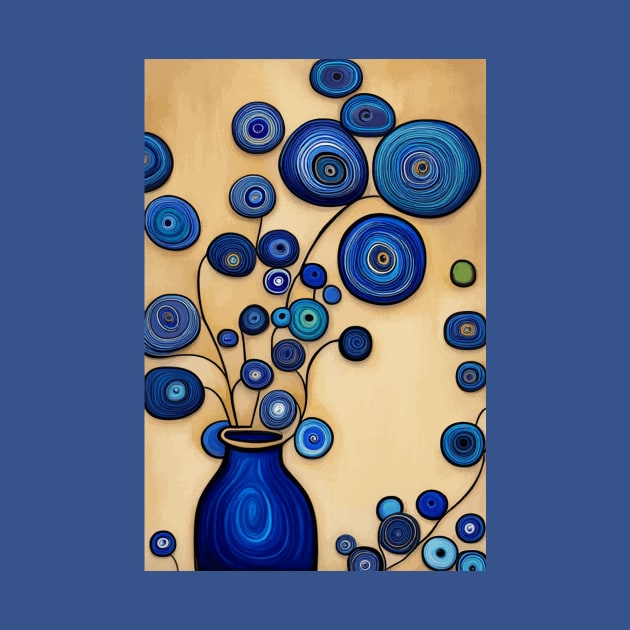 Cute Abstract Flowers in Blue Still Life Painting by bragova