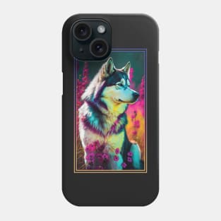 Husky Dog Vibrant Tropical Flower Tall Digital Oil Painting Portrait 2 Phone Case