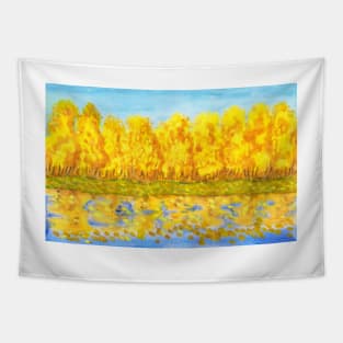 Autumn landscape with golden forst Tapestry