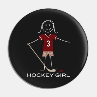 Funny Womens Ice Hockey Girl Stick Figure Illustration Pin