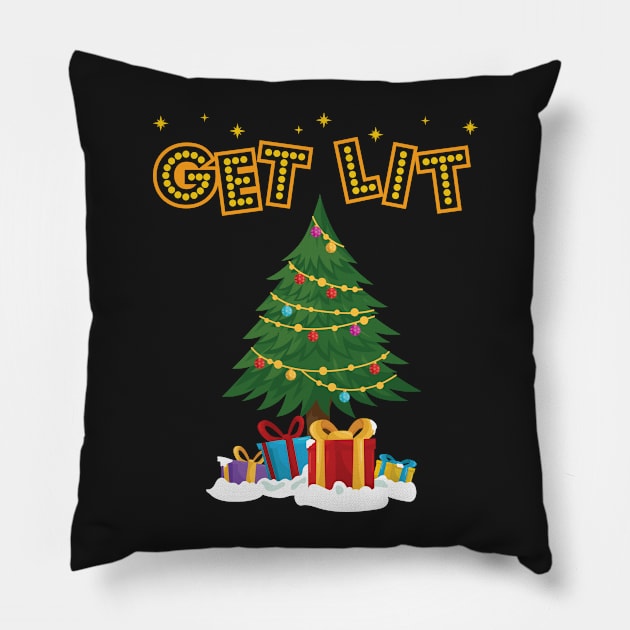 Get Lit Funny Christmas Tree Lights Festive Pillow by GDLife