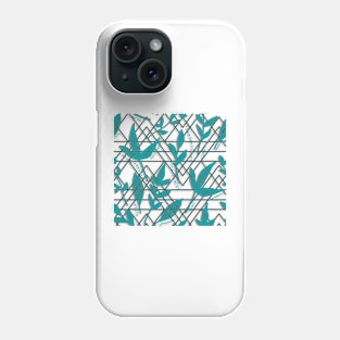 TEAL BLUE GEOMETRIC SHAPE LEAF SEAMLESS PATTERN Phone Case