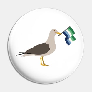 Seagull Holding Gay Male Pride Flag Pin