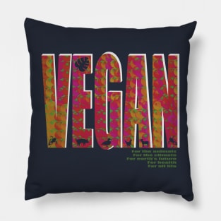 Vegan lettering with psychedelic overlay pattern Pillow