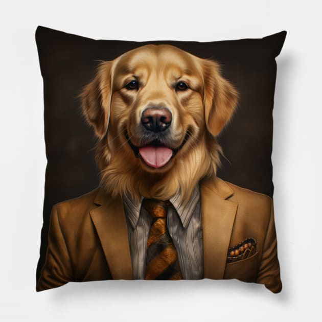 Golden Retriever Dog in Suit Pillow by Merchgard