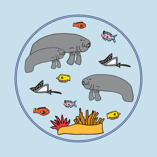 Manatee with colorful fish in circle T-Shirt