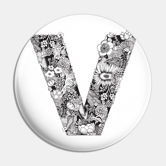 Floral Letter V Pin by HayleyLaurenDesign