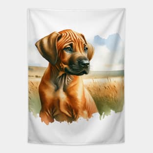 Watercolor Rhodesian Ridgeback Puppies Painting - Cute Puppy Tapestry