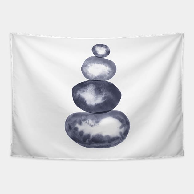 Navy blue balancing stones Tapestry by WhalesWay