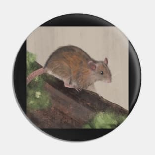Wild Rat on Mossy Log Pin