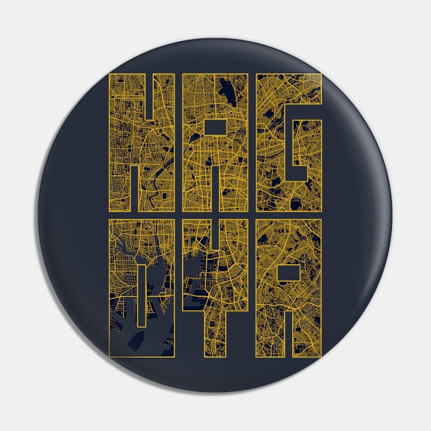 Nagoya, Japan City Map Typography - Gold Art Deco Pin by deMAP Studio