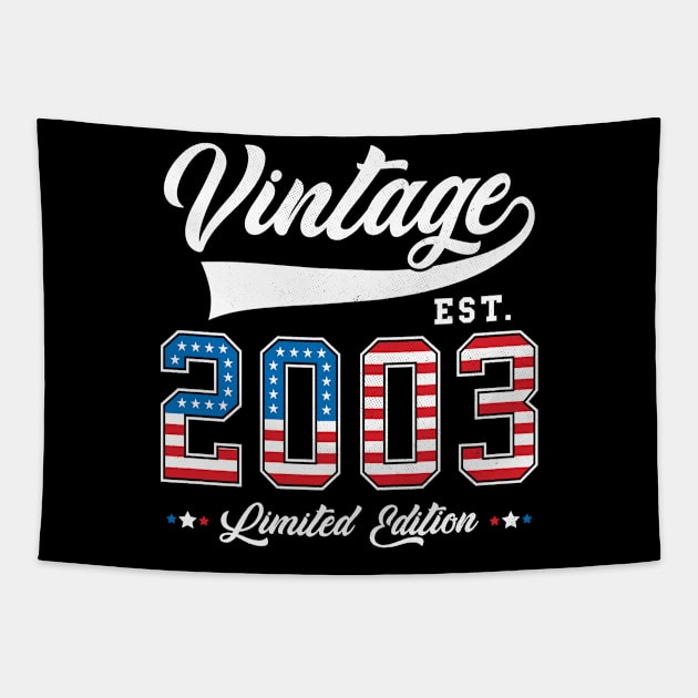 20th Birthday Patriotic Vintage 2003 USA Flag 4th of July Tapestry by BramCrye