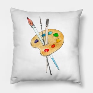 Palette, paint and brushes - an artists essentials Pillow