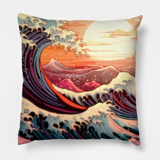 Japan great Wave of Kanagawa Art - Rising Sun Pillow