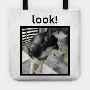 Cute Black Husky Dog Looking Away Simple Design Tote