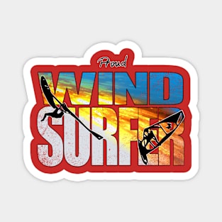 Proud Windsurfer Jumping Sunset Colors over Ocean Waves Magnet