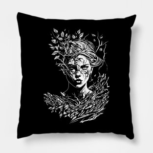 a woman with trees on her face Pillow