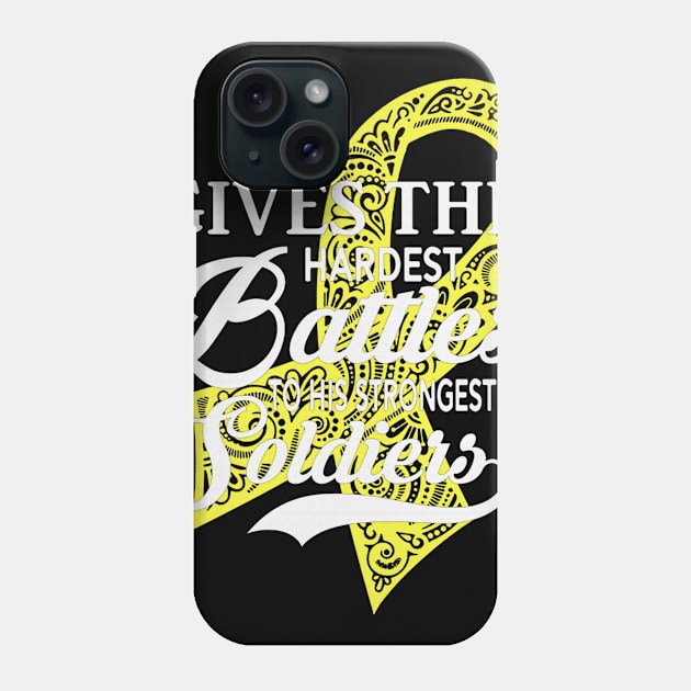 God Gives The Hardest Battles Strongest Soldiers Testicular Cancer Awareness Peach Ribbon Warrior Phone Case by celsaclaudio506