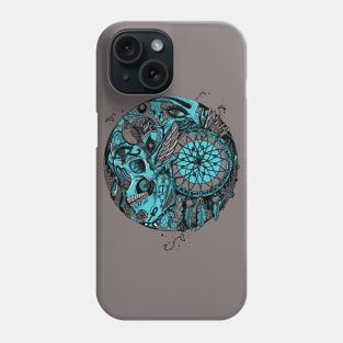 Blue Grey Skull and Dreamcatcher Circle Phone Case