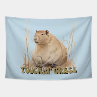 Touch Grass Meme Viral Funny Capybara Cute Japanese Art Style Retro Ukiyoe Tapestry