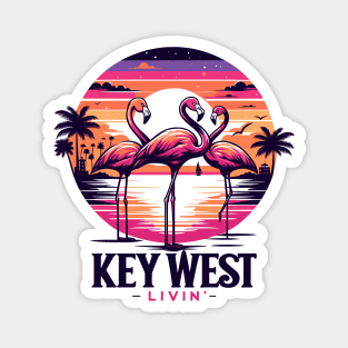 Key West Livin' - Tropical Flamingo Night Scene In Key West Magnet