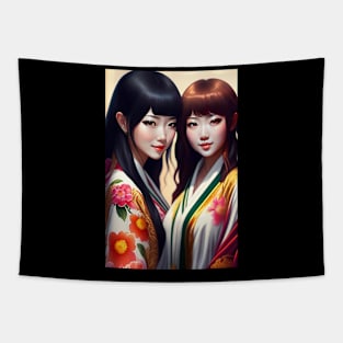 Cute Japanese girl anime,Vintage 90's anime style Tapestry