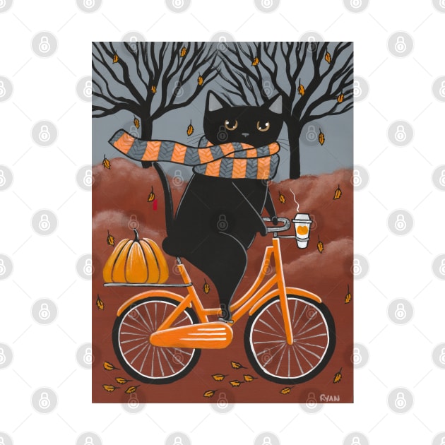 Black Cat Autumn Bicycle Ride by KilkennyCat Art